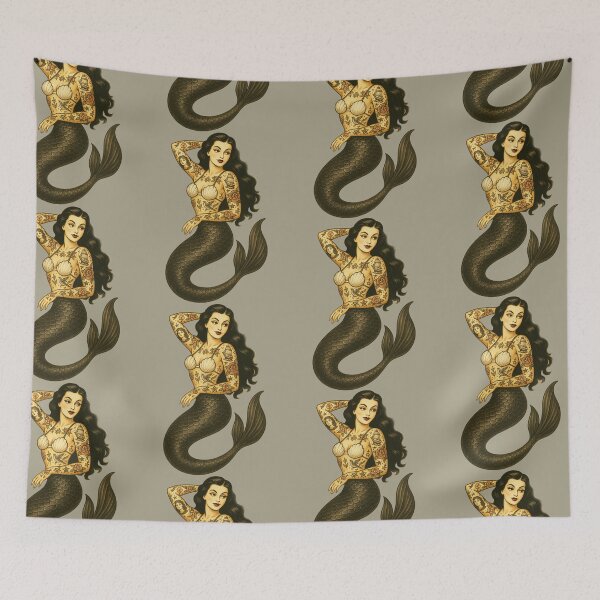Item preview, Vintage Retro Mermaid Pinup with Tattoos designed and sold by Roberto Jaras Lira.