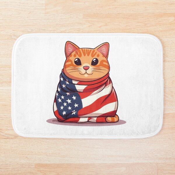 Aperçu de l'œuvre Chat patriotique enveloppé dans le drapeau américain – Motif amusant du 4 juillet créée et vendue par VikArt7.