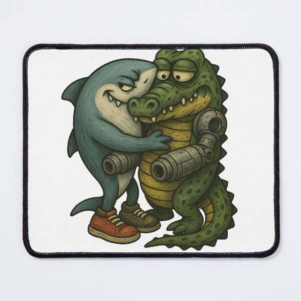 Item preview, Italian brainrot Tralalero Tralala hugs Bombardiro Crocodilo designed and sold by TeeMystic.
