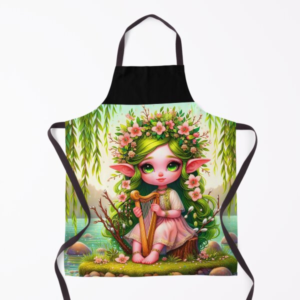Item preview, Cute elf girl playing harp under the Willow tree at a lake shore digital illustration designed and sold by EvaAngel.