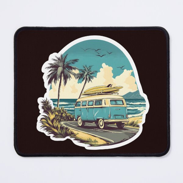 Aperçu de l'œuvre Van de surf vintage au bord de la plage – Art rétro d'un road trip estival créée et vendue par VikArt7.