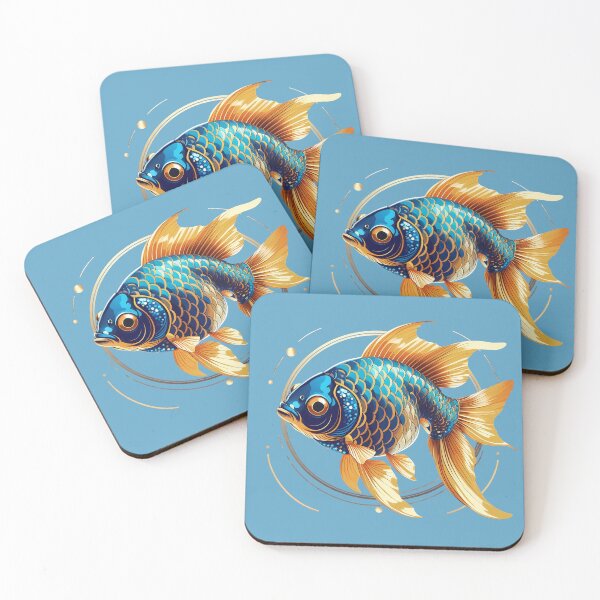Item preview, Elegant Fancy Goldfish Artdeco In Vibrant Blue And Gold Art Style designed and sold by KateLeap.