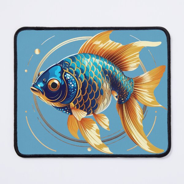 Item preview, Elegant Fancy Goldfish Artdeco In Vibrant Blue And Gold Art Style designed and sold by KateLeap.