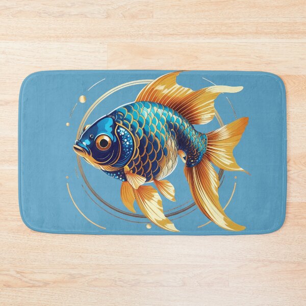 Artikelvorschau, Eleganter, ausgefallener Goldfisch-Artdeco im lebendigen Blau- und Gold-Kunststil entworfen und verkauft von KateLeap.