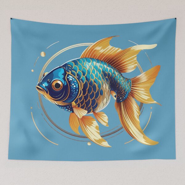 Item preview, Elegant Fancy Goldfish Artdeco In Vibrant Blue And Gold Art Style designed and sold by KateLeap.