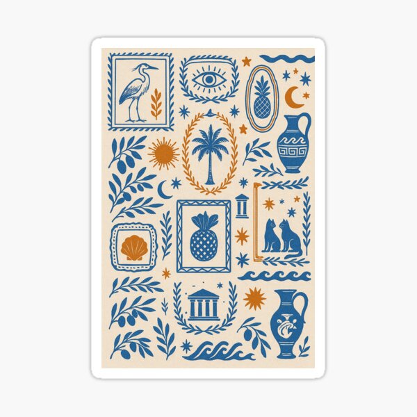 Item preview, Mediterranean Folk Art Pattern with Nature Symbols designed and sold by weirdfishes123.