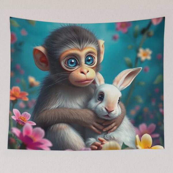 Item preview, “Monkey & Bunny Cuddles” designed and sold by PresciousPrintz.