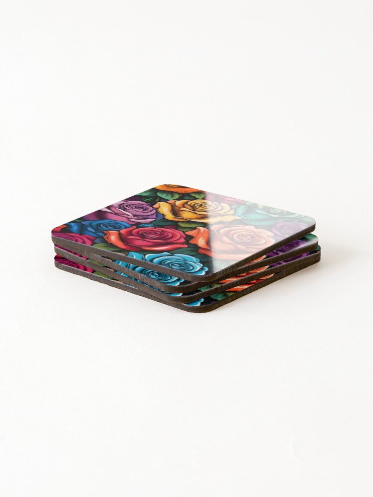 Thumbnail 4 of 5, Coasters (Set of 4), Colorful Roses Floral Pattern designed and sold by MOBI-CASE.