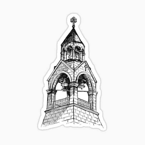 Item preview, Church bell tower line art sketch  designed and sold by midsketcher.