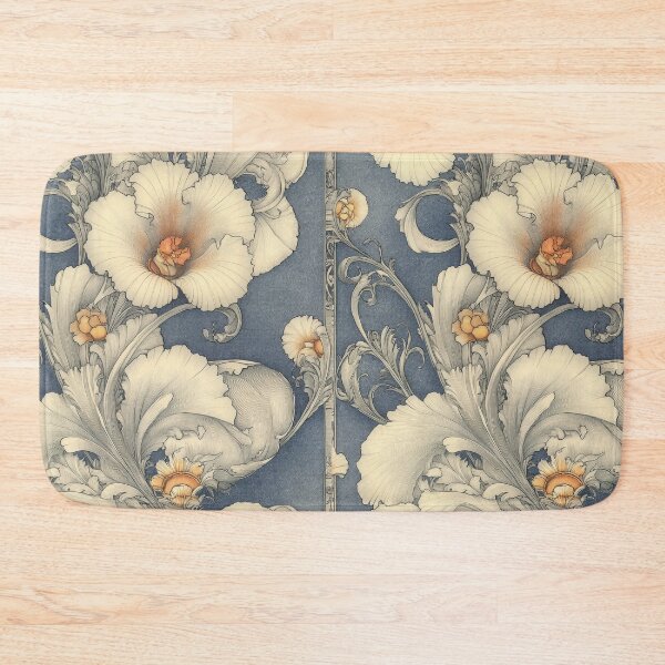 Item preview, White Hollyhocks on a Slate Blue Background (Seamless Pattern) designed and sold by dawnleblanc55.