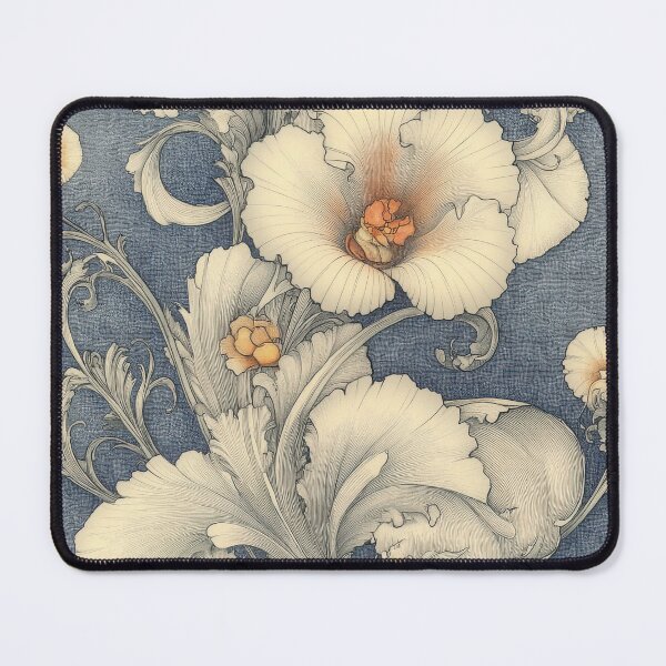 Item preview, White Hollyhocks on a Slate Blue Background (Seamless Pattern) designed and sold by dawnleblanc55.