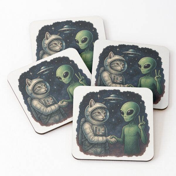 Item preview, Galactic Paws – Interstellar Handshake Between Cat and Alien designed and sold by Majd-makansi.