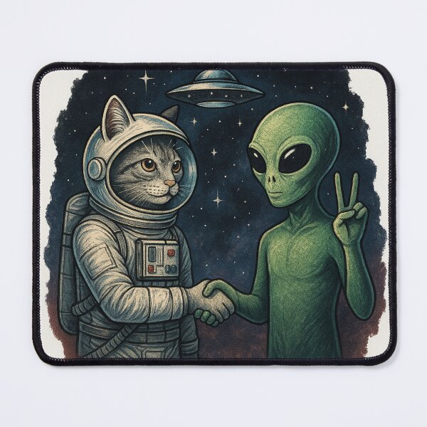 Item preview, Galactic Paws – Interstellar Handshake Between Cat and Alien designed and sold by Majd-makansi.