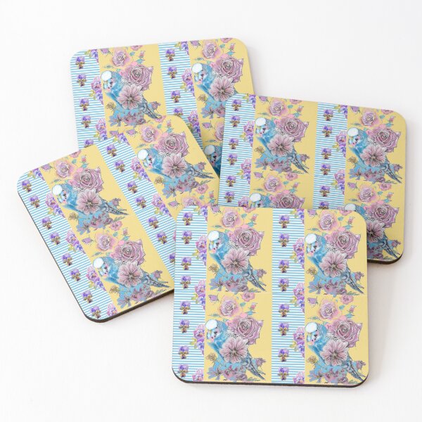 Item preview, Budgie Watercolor Crazy Blue Yellow Stripe Chintz Cottage Core Retro Vintage designed and sold by Sarah  Rajkotwala.