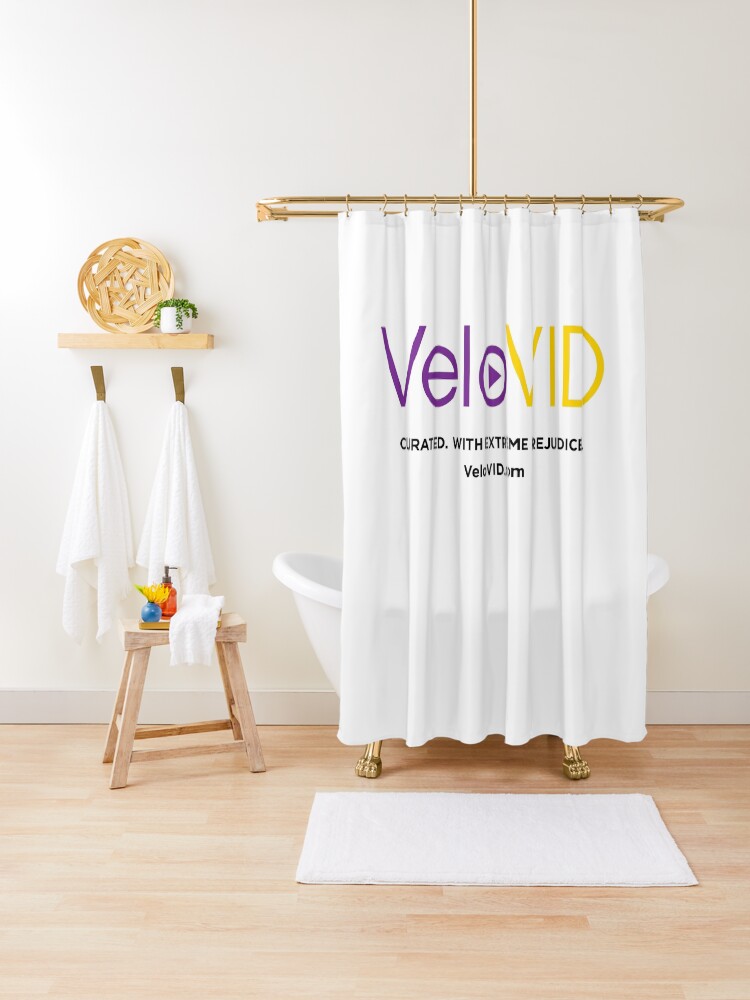Thumbnail 1 of 5, Shower Curtain, VeloVID. Curated. With extreme prejudice. designed and sold by HalfSerious.