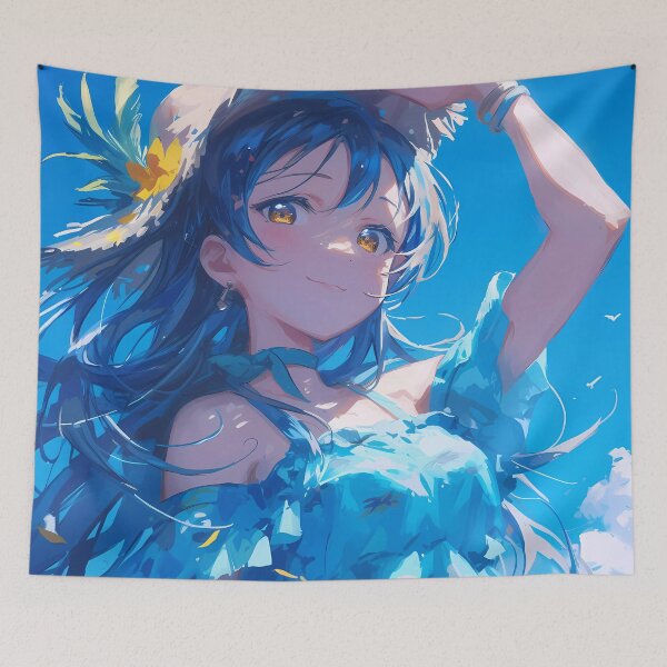 Item preview, Sonoda Umi Love Blue Hair Anime Girl Summer Beach Straw Hat Ocean Breeze designed and sold by bolleykoldl.