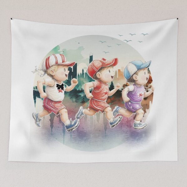 Item preview, Happy Boys Running Together in Bright City designed and sold by ChenEngEng.