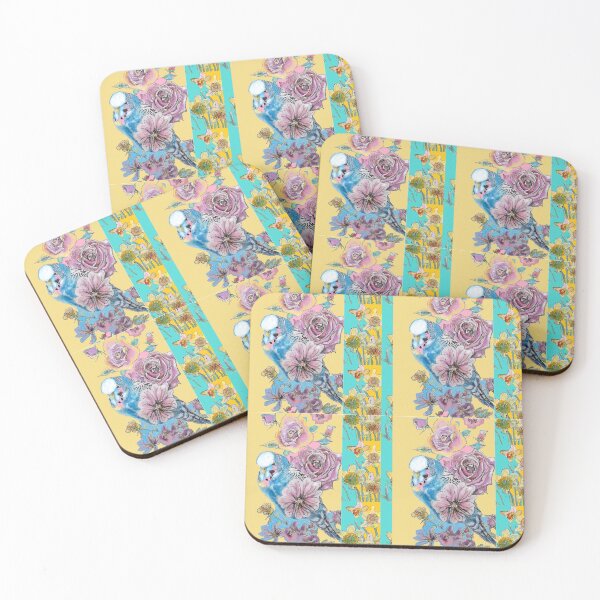 Item preview, Budgie Watercolor Crazy Blue Yellow Stripe Chintz Cottage Core Retro Vintage designed and sold by Sarah  Rajkotwala.