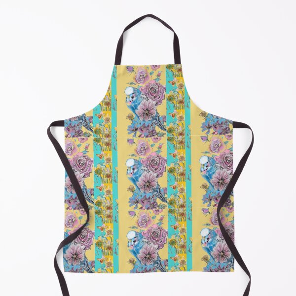 Item preview, Budgie Watercolor Crazy Blue Yellow Stripe Chintz Cottage Core Retro Vintage designed and sold by Sarah Rajkotwala.