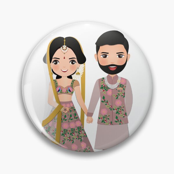 Item preview, Cartoon Indian Wedding Couple – Elegant Love in Mauve & Taupe designed and sold by TeesHearts100.