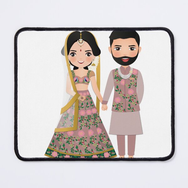 Item preview, Cartoon Indian Wedding Couple – Elegant Love in Mauve & Taupe designed and sold by TeesHearts100.