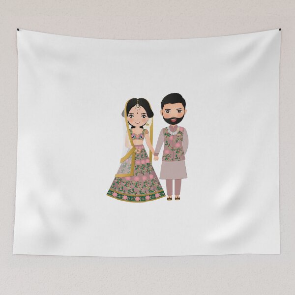 Item preview, Cartoon Indian Wedding Couple – Elegant Love in Mauve & Taupe designed and sold by TeesHearts100.