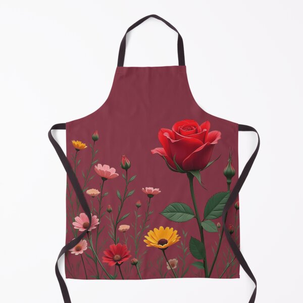 Item preview, Wildflowers and Red Rose on the Right - Deep Burgundy Background #5006DBD designed and sold by Wildflower Rose.