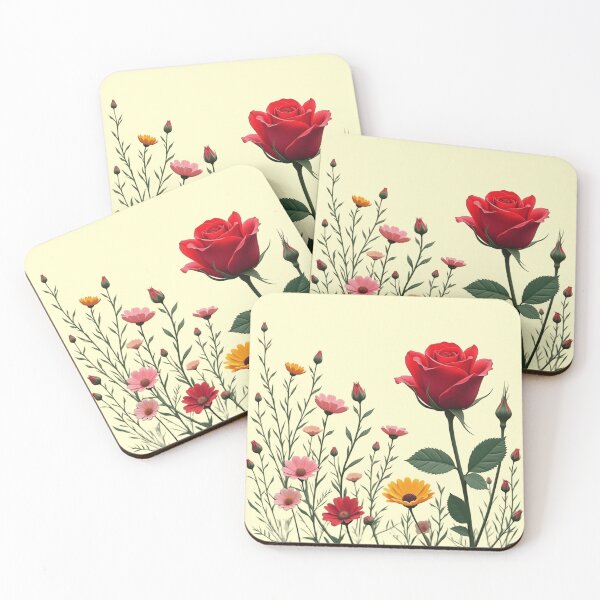 Item preview, Wildflowers and Red Rose on the Right - Butter Cream Background #5006BCR designed and sold by Wildflower Rose.