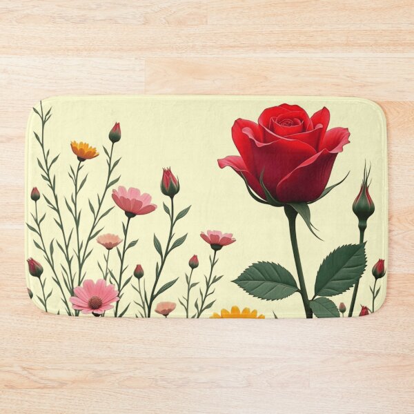 Item preview, Wildflowers and Red Rose on the Right - Butter Cream Background #5006BCR designed and sold by Wildflower Rose.