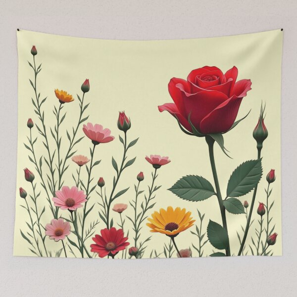 Item preview, Wildflowers and Red Rose on the Right - Butter Cream Background #5006BCR designed and sold by Wildflower Rose.