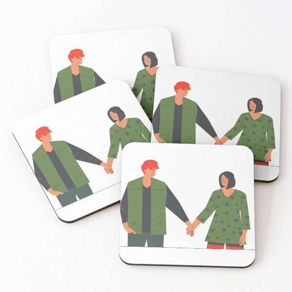 Item preview, Holding Hands – Flat Style Couple Illustration in Olive and Red designed and sold by TeesHearts100.