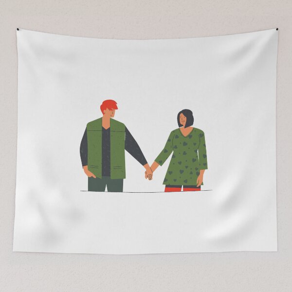 Item preview, Holding Hands – Flat Style Couple Illustration in Olive and Red designed and sold by TeesHearts100.