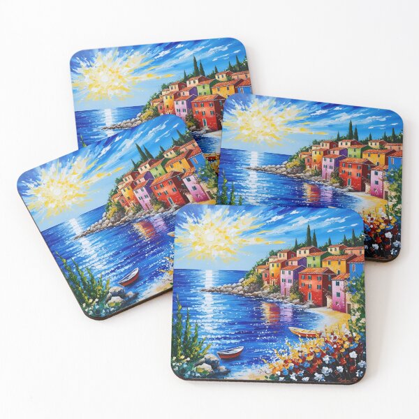 Item preview, Colorful Beach Scenery Art Italy Coast Painting  designed and sold by SeaStarAlex.