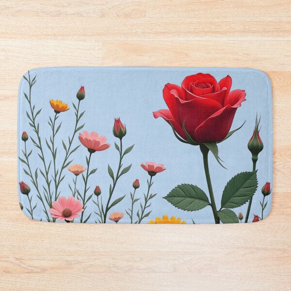 Item preview, Wildflowers and Red Rose on the Right - Powder Blue Background #5006PBL designed and sold by Wildflower Rose.