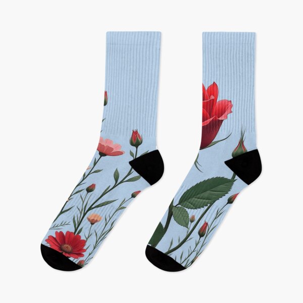 Item preview, Wildflowers and Red Rose on the Right - Powder Blue Background #5006PBL designed and sold by Wildflower Rose.