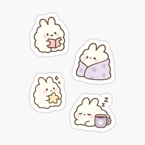 Item preview, Cozy Bunny Sticker Set – Cute Kawaii Fluffy Rabbits with Books, Stars, and Blankets designed and sold by gyenayme.