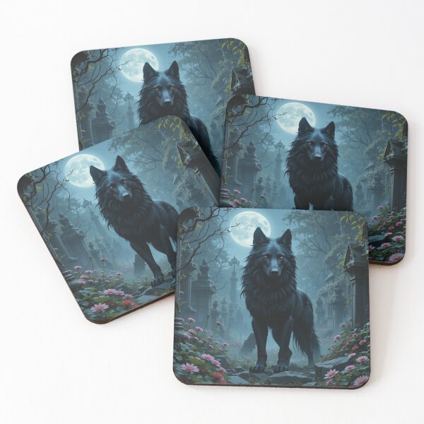 Item preview, majestic black wolf stands illuminated by the full moon designed and sold by InezPhotography.