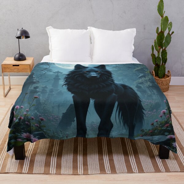 Item preview, majestic black wolf stands illuminated by the full moon designed and sold by InezPhotography.
