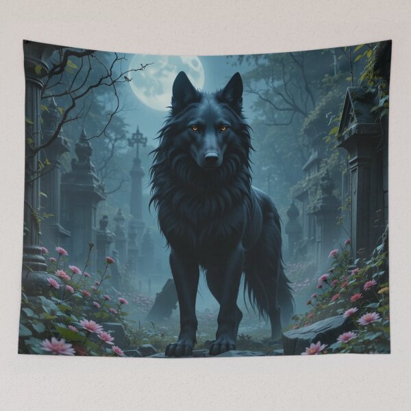 Item preview, majestic black wolf stands illuminated by the full moon designed and sold by InezPhotography.