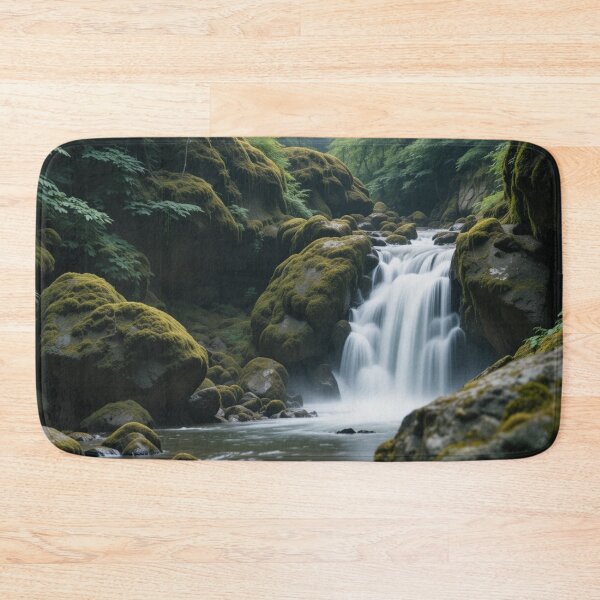 Item preview, serene waterfall cascades over moss-covered rocks designed and sold by InezPhotography.