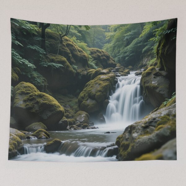Item preview, serene waterfall cascades over moss-covered rocks designed and sold by InezPhotography.