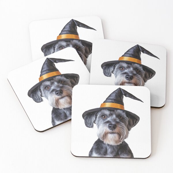 Item preview, Schnauzer dog Wearing Halloween Witch Hat designed and sold by LazyOwlStore.