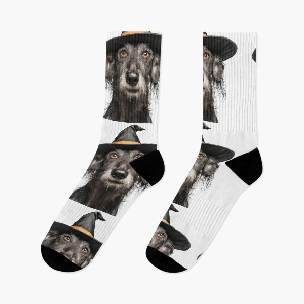 Item preview, Scottish Deerhound dog Wearing Halloween Witch Hat designed and sold by LazyOwlStore.