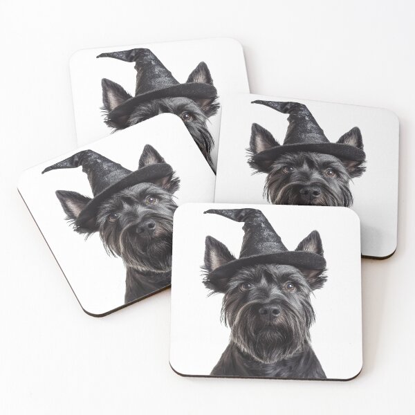 Artikelvorschau, Scottish Terrier Hund trägt Halloween Hexenhut entworfen und verkauft von LazyOwlStore.