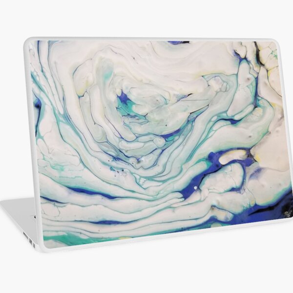 Blue & White Marble Ocean Minimalist Pour Painting Laptop Skin