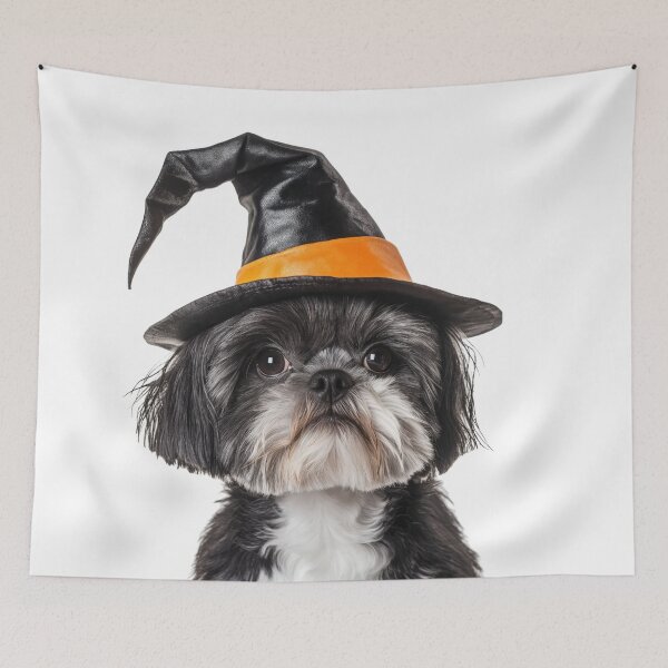 Item preview, Shih Tzu dog Wearing Halloween Witch Hat designed and sold by LazyOwlStore.