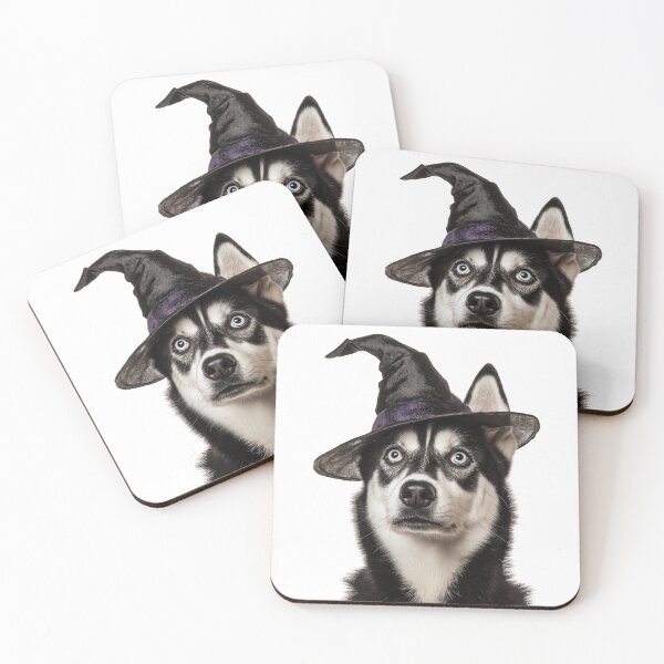 Item preview, Siberian Husky dog Wearing Halloween Witch Hat designed and sold by LazyOwlStore.