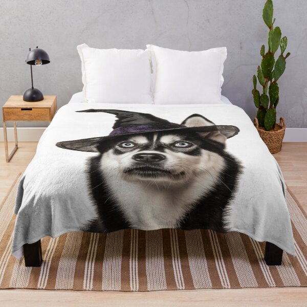 Item preview, Siberian Husky dog Wearing Halloween Witch Hat designed and sold by LazyOwlStore.