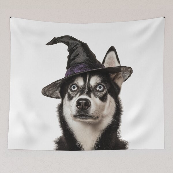 Item preview, Siberian Husky dog Wearing Halloween Witch Hat designed and sold by LazyOwlStore.