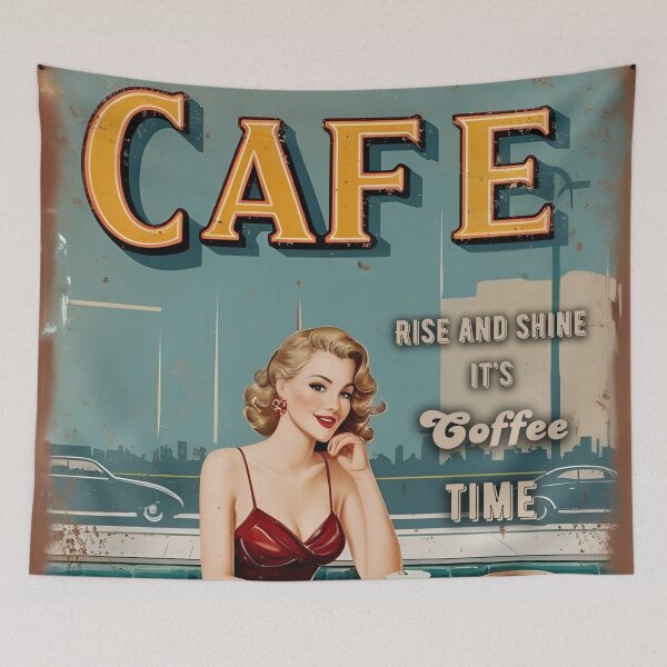 Item preview, Retro Coffee Lover Art – "Rise and Shine It's Coffee Time" – Vintage Blonde Woman Illustration designed and sold by All-About-Life.